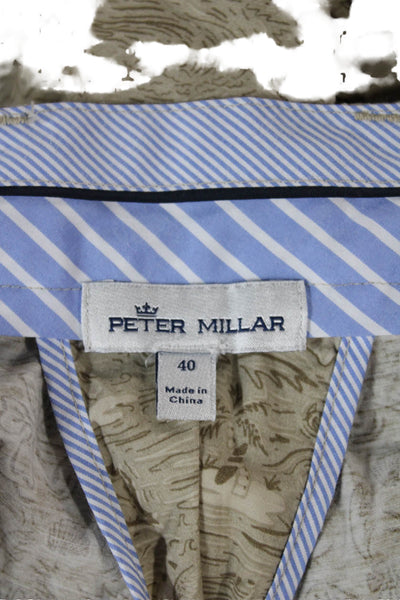 Peter Millar Mens Chino Shorts Beige Floral Cotton Button Size 40