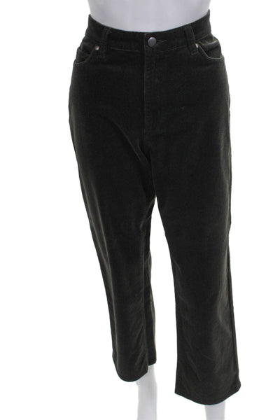 Eileen Fisher Women Green Cropped Corduroy Pants Button Closure Size 6