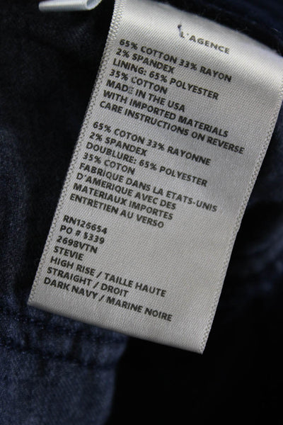 L Agence Womens Straight Pants Blue Cotton High Rise 30in Inseam Size 29