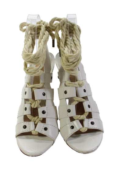 L.A.M.B Womens Leather Lace Up Slingbacks Sandal Heels White Size 6.5 Medium