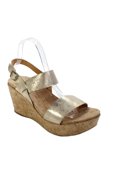 Kork Ease Womens Cork Platform Wedge Slingbacks Sandals Gold Size 9 Medium