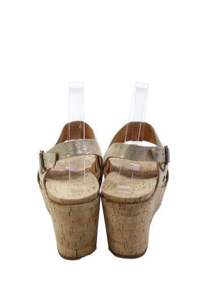 Kork Ease Womens Cork Platform Wedge Slingbacks Sandals Gold Size 9 Medium