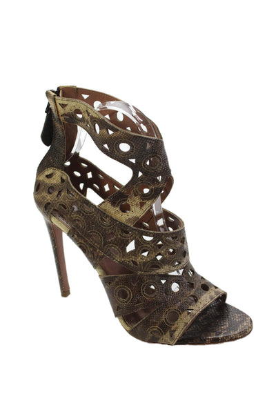 Alaia Womens Snakeskin Laser Cut Slingbacks Sandal Heels Brown Size 38.5 8.5
