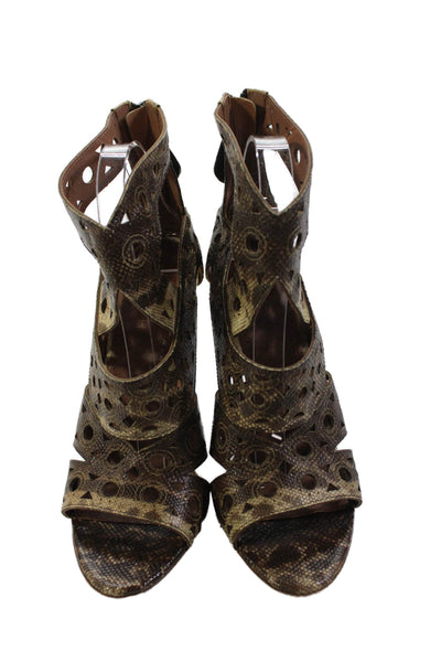 Alaia Womens Snakeskin Laser Cut Slingbacks Sandal Heels Brown Size 38.5 8.5