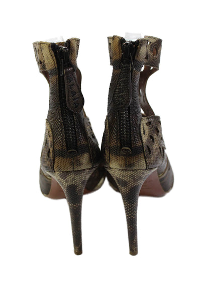 Alaia Womens Snakeskin Laser Cut Slingbacks Sandal Heels Brown Size 38.5 8.5