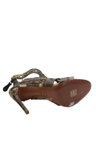 Alaia Womens Snakeskin Laser Cut Slingbacks Sandal Heels Brown Size 38.5 8.5