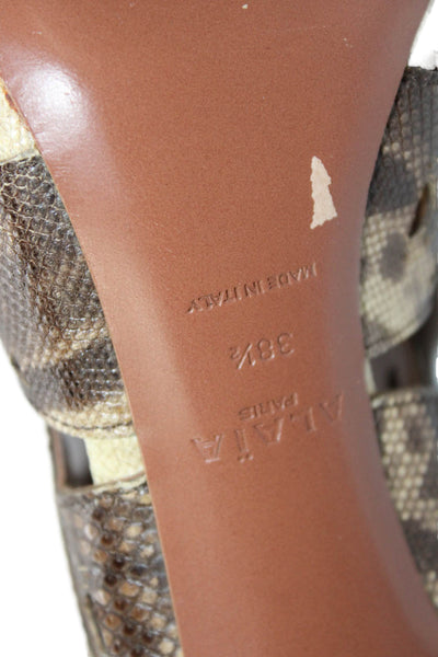 Alaia Womens Snakeskin Laser Cut Slingbacks Sandal Heels Brown Size 38.5 8.5