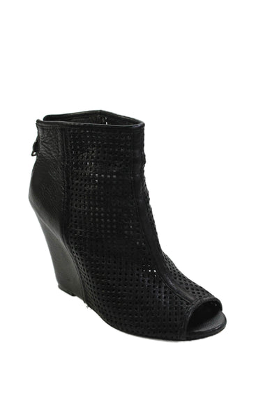 Ash Womens Perforated Leather Peep Toe Wedge Ankle Boots Black Size 37 7