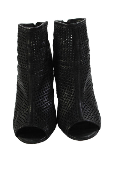 Ash Womens Perforated Leather Peep Toe Wedge Ankle Boots Black Size 37 7