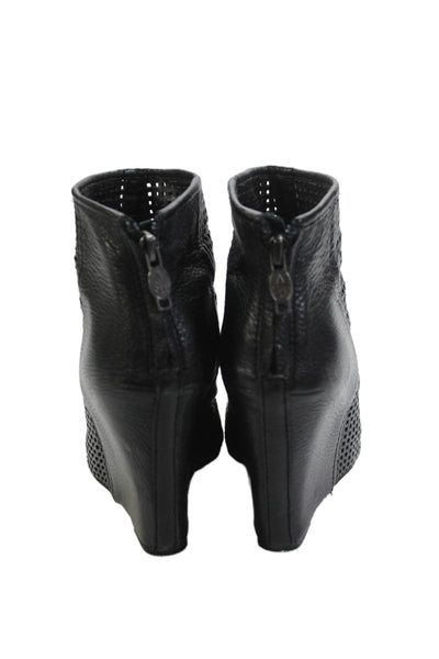 Ash Womens Perforated Leather Peep Toe Wedge Ankle Boots Black Size 37 7