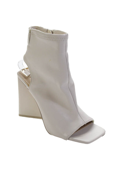 Steve Madden Womens Side Zip Block Heel Cut Out Peep Toe Pumps White Size 7