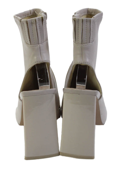 Steve Madden Womens Side Zip Block Heel Cut Out Peep Toe Pumps White Size 7