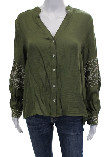 Zara Women Tunic Blouse Green V Neck Long Sleeve Polyester Size S