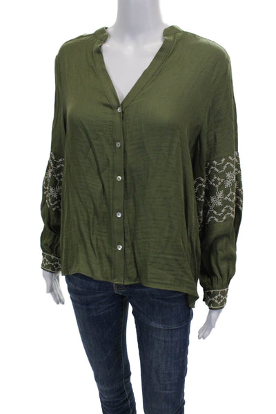 Zara Women Tunic Blouse Green V Neck Long Sleeve Polyester Size S
