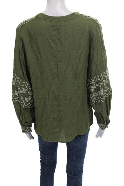Zara Women Tunic Blouse Green V Neck Long Sleeve Polyester Size S