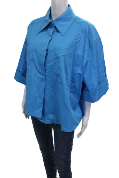 Edward Achour Womens Blue Collared 3/4 Sleeve Basic Blouse Size S