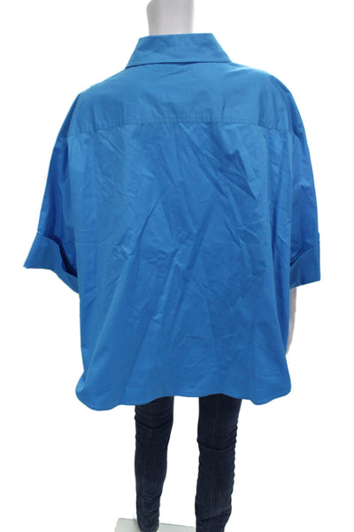 Edward Achour Womens Blue Collared 3/4 Sleeve Basic Blouse Size S