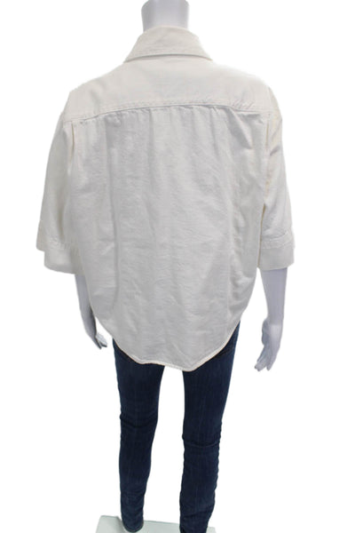 Zara Women Cropped Cotton Collared 3/4 Sleeve White Blouse Size M