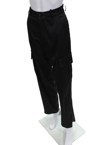 Zara Womens Black Cargo Pants Polyester Button Inseam 30 Size XS