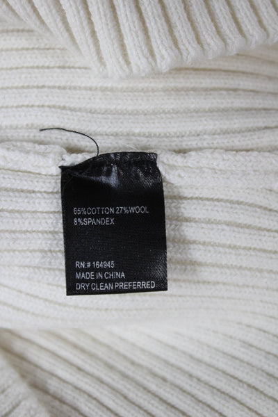 Toccin Women White Cotton V-Neck Wrap Sweater Long Sleeve Size S