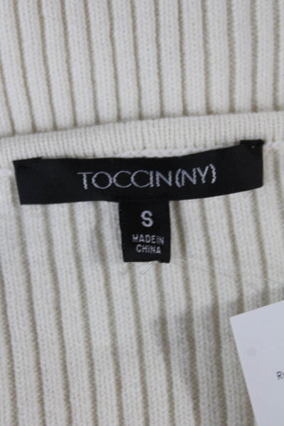Toccin Women White Cotton V-Neck Wrap Sweater Long Sleeve Size S