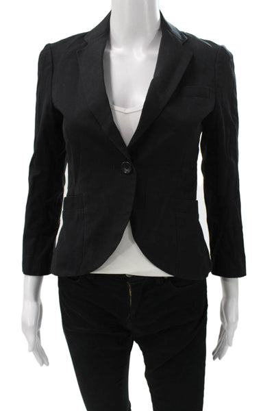 Theory Womens Black Cotton Blazer 3/4 Sleeve Size 2