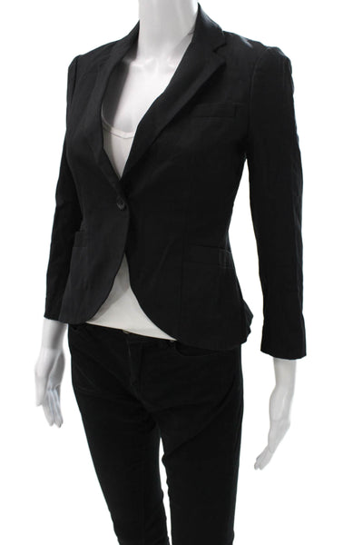 Theory Womens Black Cotton Blazer 3/4 Sleeve Size 2