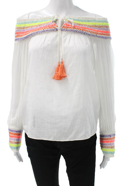 Alice + Olivia Women White Cotton Off the Shoulder Long Sleeve Blouse Size XS
