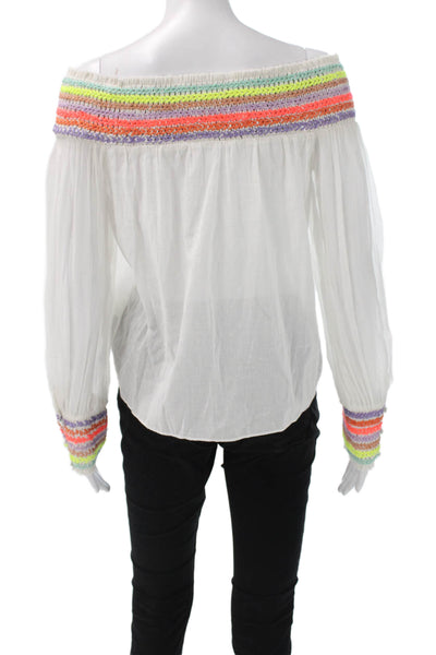 Alice + Olivia Women White Cotton Off the Shoulder Long Sleeve Blouse Size XS