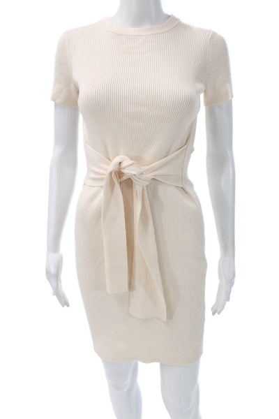 Toccin Womens Sheath Dress Beige Short Sleeve Crew Neck Size XS