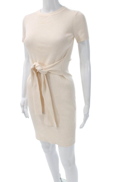 Toccin Womens Sheath Dress Beige Short Sleeve Crew Neck Size XS