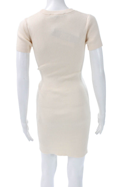 Toccin Womens Sheath Dress Beige Short Sleeve Crew Neck Size XS