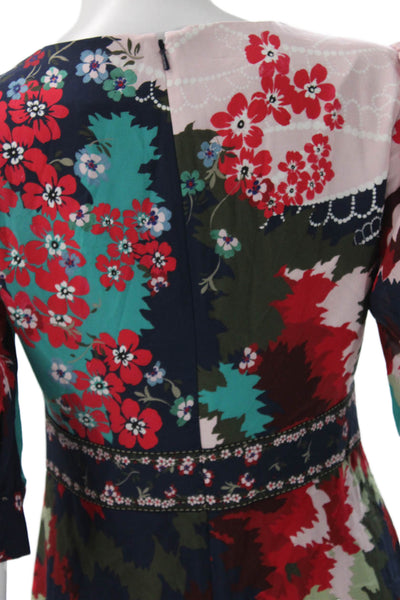 Saloni Women Fit & Flare Dress Short Multicolor Silk V-Neck 3/4 Sleeve Size 6