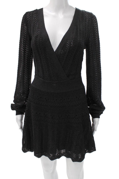 Alexis Womens Wrap Dress Black Long Sleeve V Neck Rayon Size S