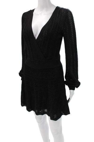 Alexis Womens Wrap Dress Black Long Sleeve V Neck Rayon Size S