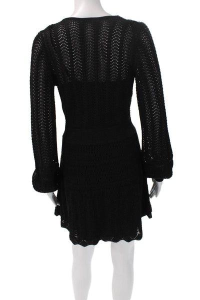 Alexis Womens Wrap Dress Black Long Sleeve V Neck Rayon Size S