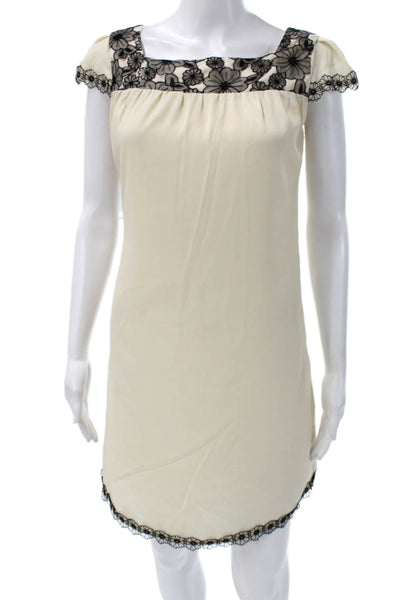Chloe Womens Shift Dress Ivory Square Neck Short Sleeve Zip Size 4