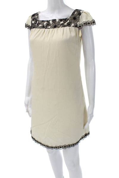 Chloe Womens Shift Dress Ivory Square Neck Short Sleeve Zip Size 4
