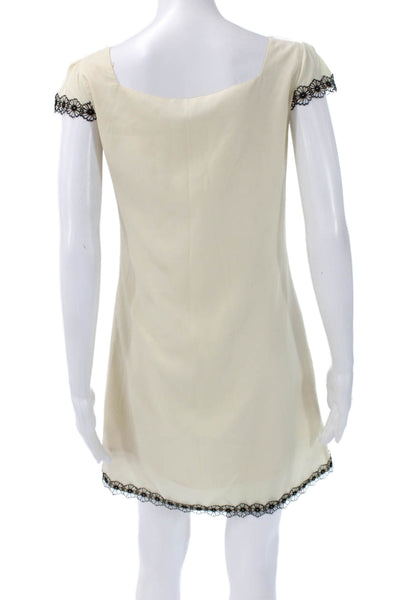 Chloe Womens Shift Dress Ivory Square Neck Short Sleeve Zip Size 4