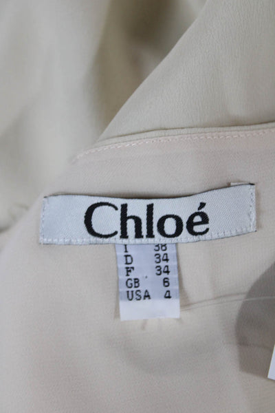 Chloe Womens Shift Dress Ivory Square Neck Short Sleeve Zip Size 4
