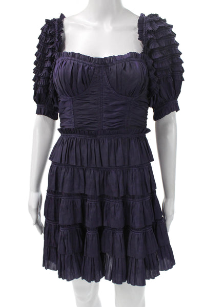 Ulla Johnson Women Fit & Flare Dress Purple Square Neck Short Sleeve Size 2