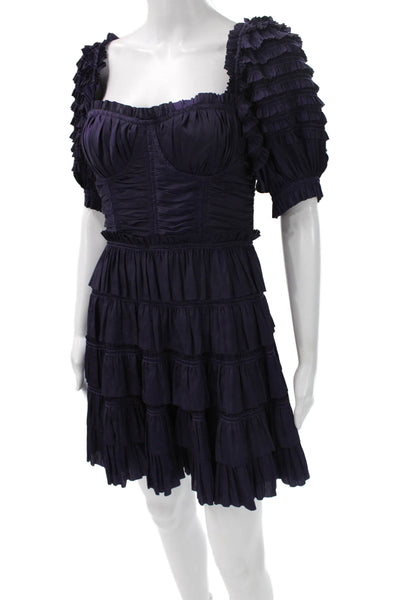 Ulla Johnson Women Fit & Flare Dress Purple Square Neck Short Sleeve Size 2