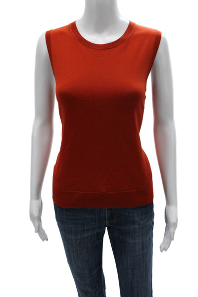 Brooks Brothers Women Merino Wool Crew Neck Vest Sweater Orange Solid Size L