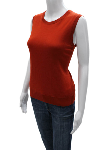 Brooks Brothers Women Merino Wool Crew Neck Vest Sweater Orange Solid Size L