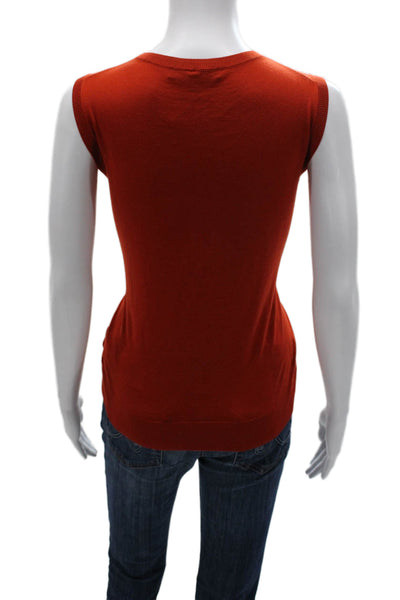 Brooks Brothers Women Merino Wool Crew Neck Vest Sweater Orange Solid Size L