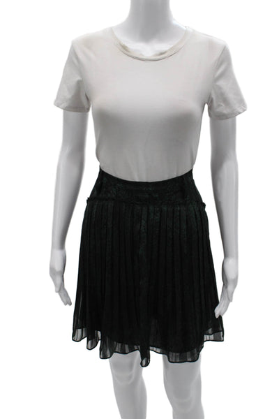 Reiss Women Pleated Green Geometric Polyester Skirt Zip Size 10