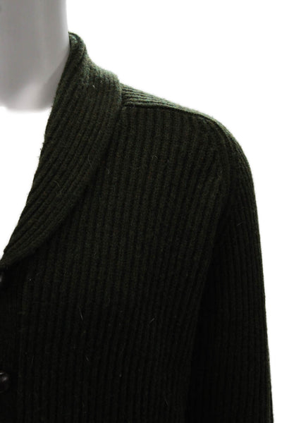 Lands End Mens Green Lambswool Collared Cardigan Long Sleeve Size M