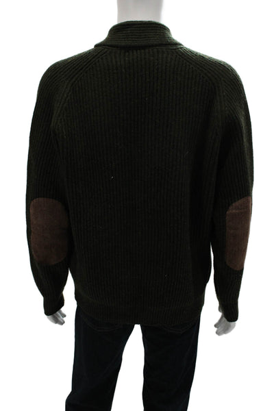 Lands End Mens Green Lambswool Collared Cardigan Long Sleeve Size M