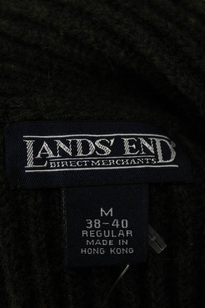 Lands End Mens Green Lambswool Collared Cardigan Long Sleeve Size M