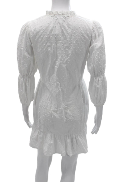 Zara Women Mini V-Neck Polka Dot Cotton Long Sleeve Dress White Size S